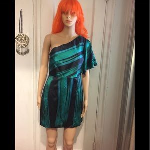 NWOT Milly One Shoulder Sateen Print Dress